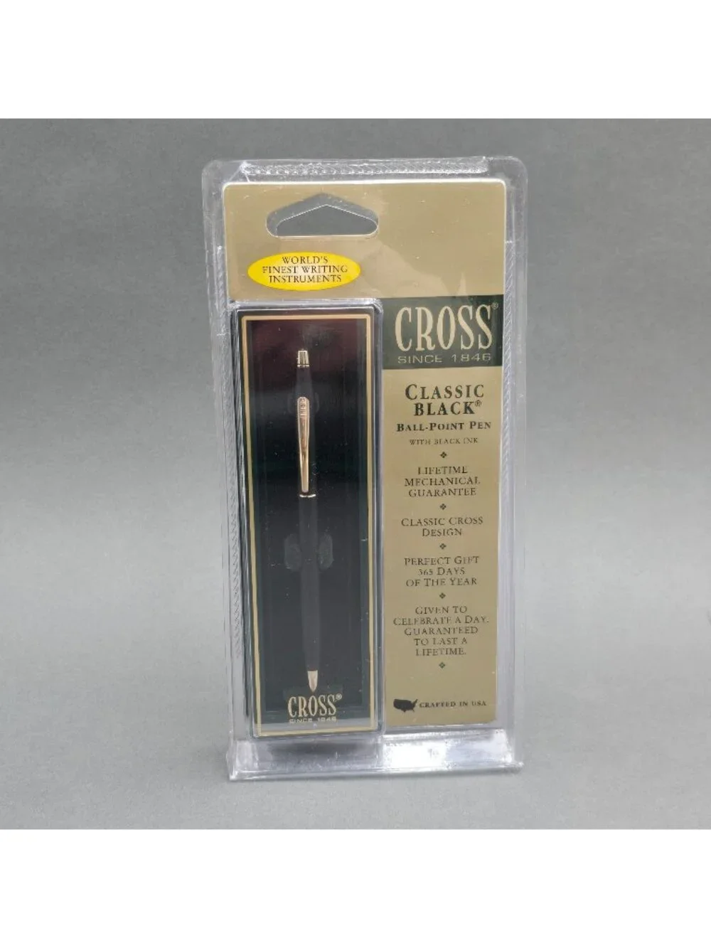 Vintage Cross Classic Black Ballpoint Pen 23k Gold Plated Trim NIP USA